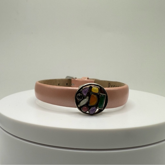 Prerogatives Pink Leather Bracelet – Mosaic Gemstone Style Charm Bead Adjustable - Picture 1 of 9